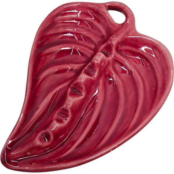 Vintage Ashtray Mid Century Modern Retro Red Maroon Ceramic Leaf Ashtray MCM - Picture 1 of 6